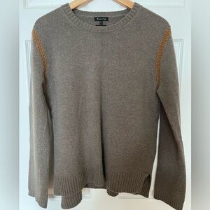 Massimo Dutti| Wool Cashmere Brown Sweater with Tan Accents on shoulders
